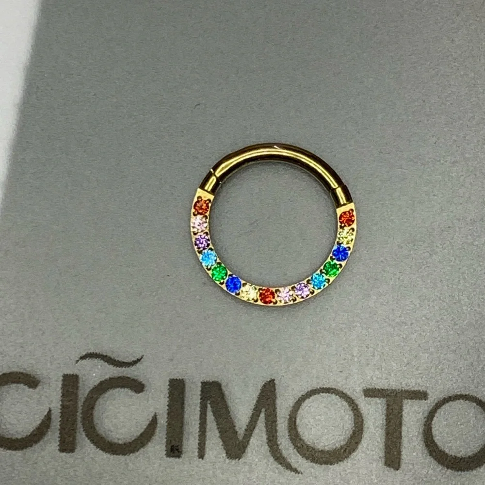 New - Rainbow Blinged Surgical Steel CZ Hoop Earring Daith, Tragus, Piercing - Picture 4 of 7